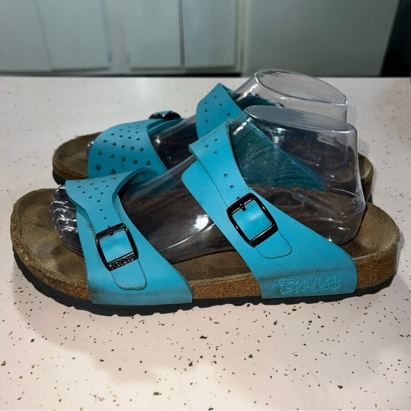 Birkenstock Birkis Freeport Burko-Flor Uppers Perforated 2 Strap Aqua Women Sz 9 - Picture 5 of 11